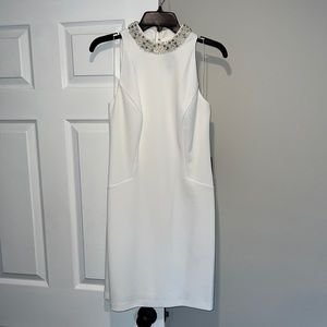 Adrianna Papell Ivory Embellished Crepe Dress